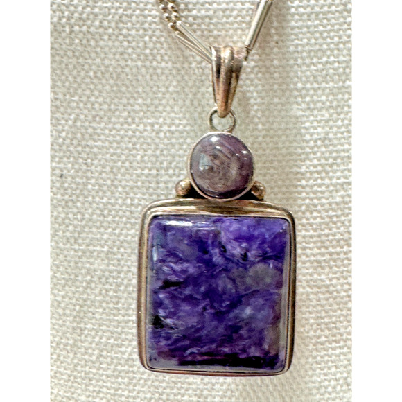 Native American Sterling Silver Purple Charoite Pendant Statement Necklace - Picture 3 of 13